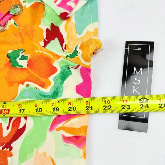 MSK Womens Pullover Stretch Ivory Multi Floral Print Short Sleeve Dress Sz L NWT - Picture 9 of 13